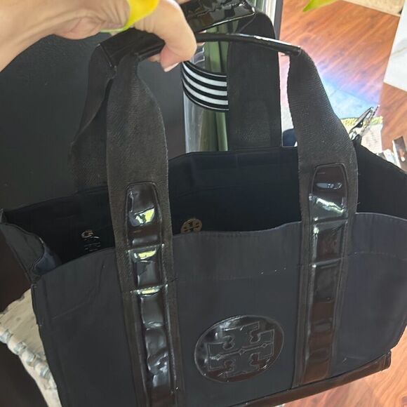 Tory Burch large nylon patent leather tote Miller handbag black - Picture 2 of 8